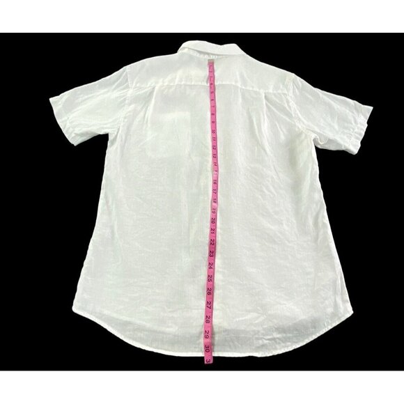 AMIANI 100% Linen Shirt Short Sleeve Button Front Collard White L 77-32 - Picture 5 of 9